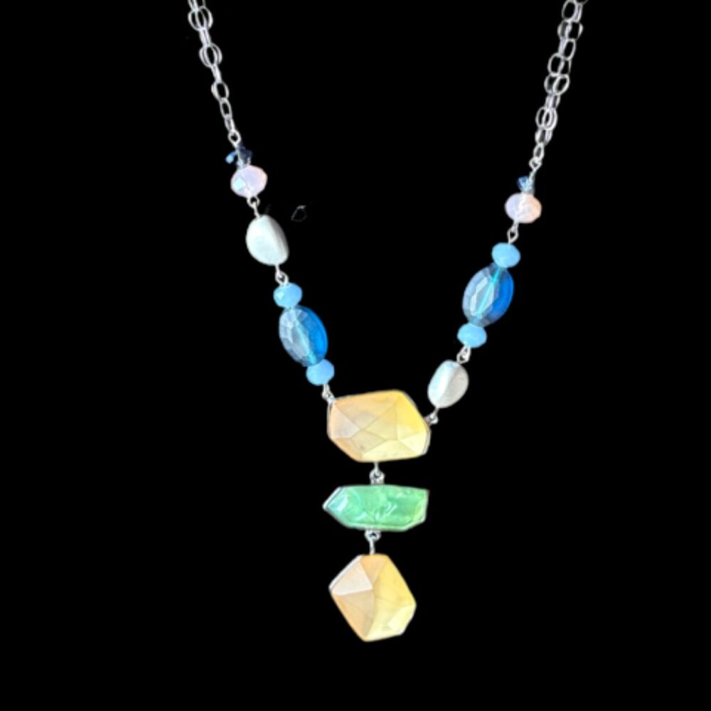 Chicos Blue and Gold Stone Necklace NWT